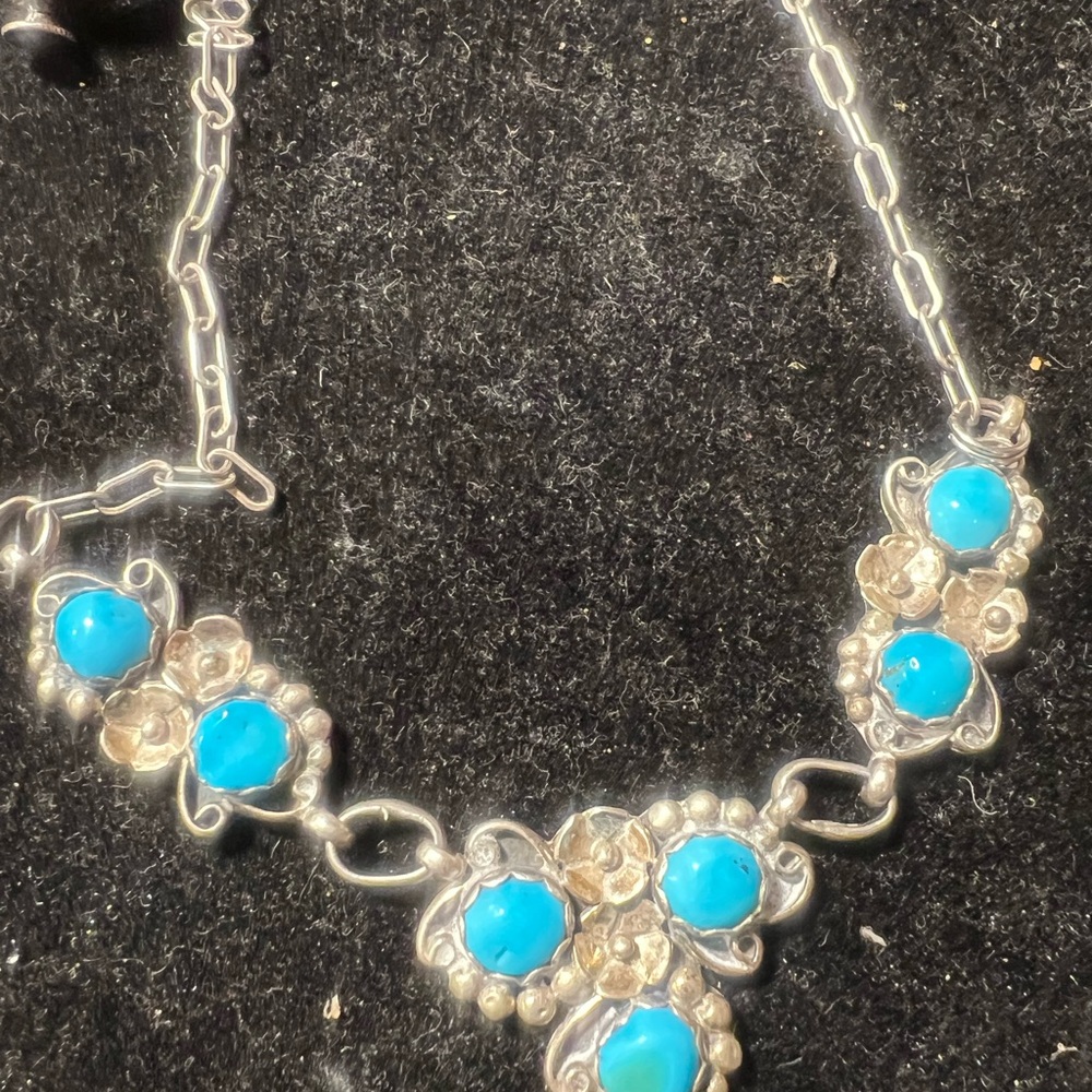Vintage Navajo Sterling & Turquoise Chester Charley Necklace